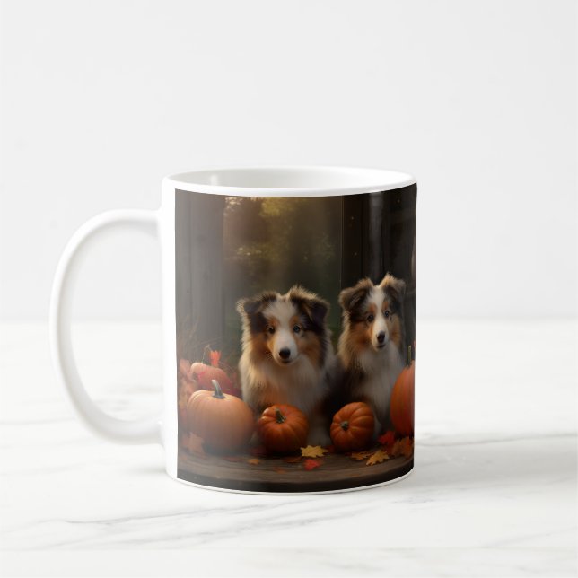Mug Chiots Rough Collie Automne Délice Citrouille (Gauche)