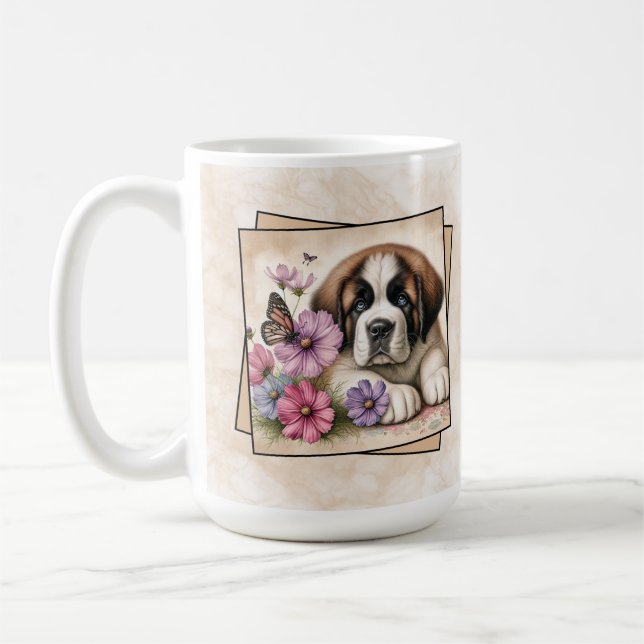 Mug Chiots St-Bernard et Fleurs (Gauche)