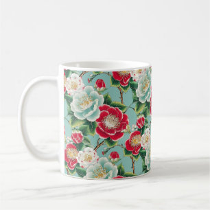 Mug Chiyogami Fleurs de Camellia Rouge et Blanc