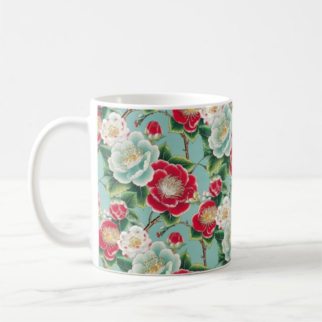 Mug Chiyogami Fleurs de Camellia Rouge et Blanc (Gauche)