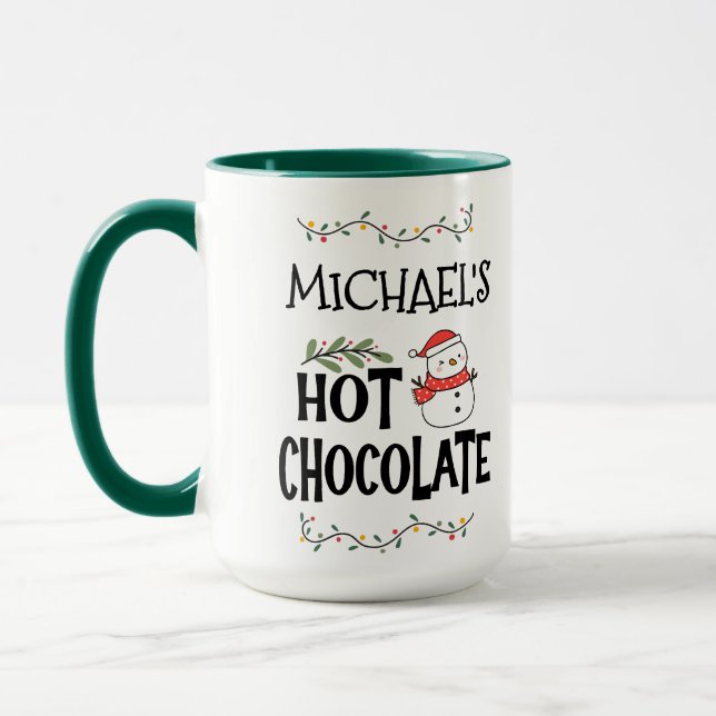 Mug Chocolat Chaud Bonhomme de Neige de Noël & Nom Per (Gauche)