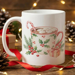 Mug Chocolat chaud de Noël à la menthe poivrée, aquare