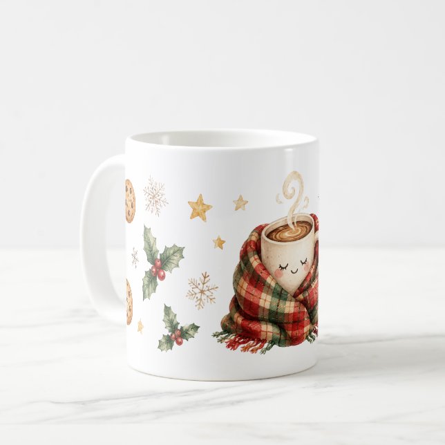 Mug Chocolat Chaud Mignon Écharpe Carreaux Noël (Devant gauche)