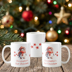 Mug chocolat chaud nom de Noël pingouin rouge