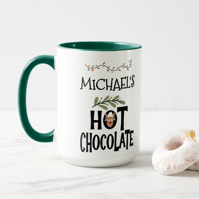 Mug Chocolat chaud Renard de Noël & Nom personnalisé (Avec donut)
