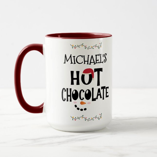 Mug Chocolat Chaud Snowman visage pour enfants et nom  (Gauche)