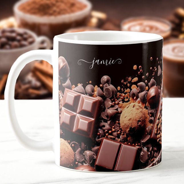 Mug Chocolat Chocolat Chaud Chocolat cacao Nom personn (Chocoholic Hot Chocolate Cocoa Custom Name Text Coffee Mug)