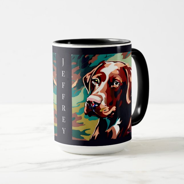 Mug Chocolat Lab Chien sur Camo Monogramme (Devant droit)