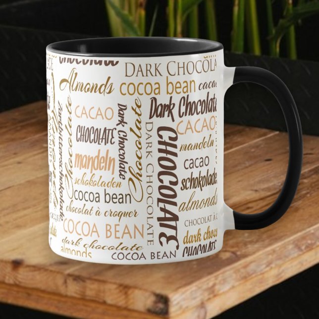 Mug Chocolat Lover Typographie multilingue Collage (Choose combo mug handle and inside color)