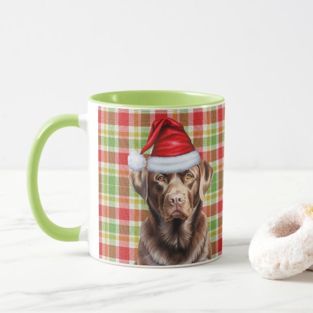 Mug Chocolat Plaid Lab Amoureux des chiens Noël (Avec donut)