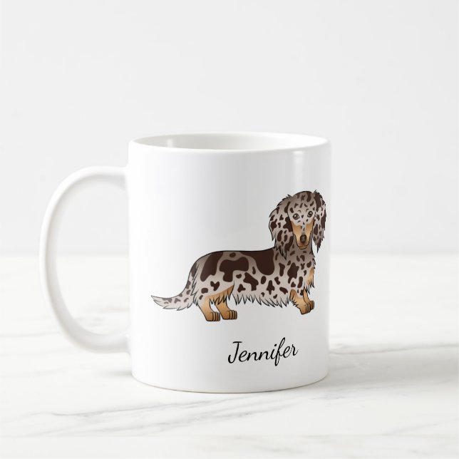 Mug Chocolat & Tan Dappage cheveux longs et nom (Gauche)