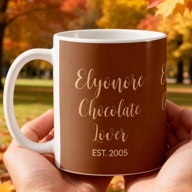 Mug Chocolate Lover Cream Script Personalized Name Est (Créateur téléchargé)