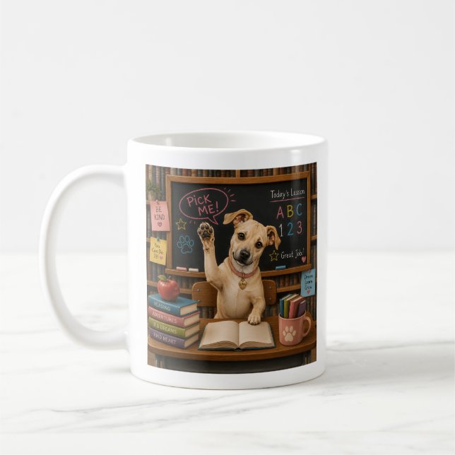 Mug Choisis-moi ! Chien d'école mignon levant la patte (Gauche)