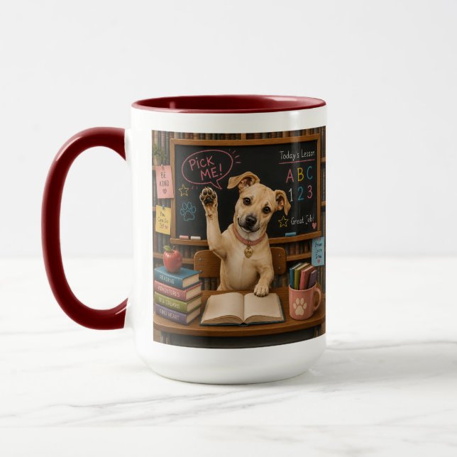 Mug Choisis-moi ! Chien d'école mignon levant la patte (Gauche)
