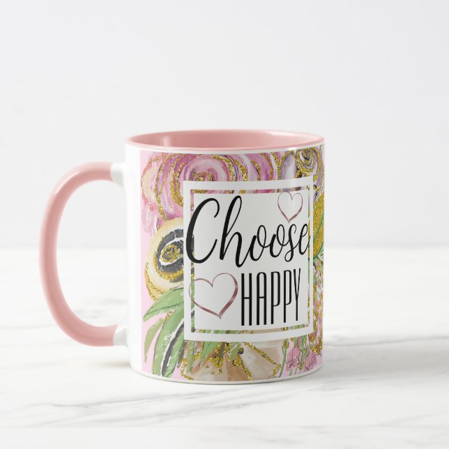 Mug Choisissez Happy Rose Gold Parties scintillant Flo (Gauche)
