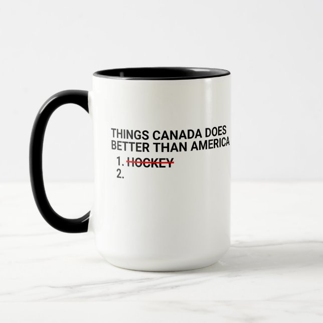 Mug Choses que le Canada fait mieux que l'Amérique Drô (Gauche)