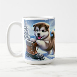 Mug Chou Husky Jouer dans le paysage hivernal enneigé