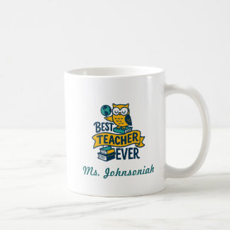 Mug Chouette avec des livres et un globe Best Teacher
