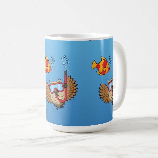 Mug Chouette avec masque tuba et poisson tropical (Devant droit)