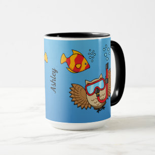 Mug Chouette avec masque tuba et poisson tropical   Aj