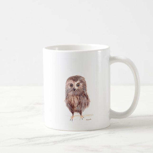 Mug Chouette bois oiseau aquarelle animal mignon faune (Droite)