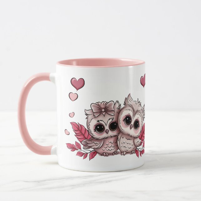 Mug Chouette caricaturale Les amoureux des Coeurs Sain (Gauche)
