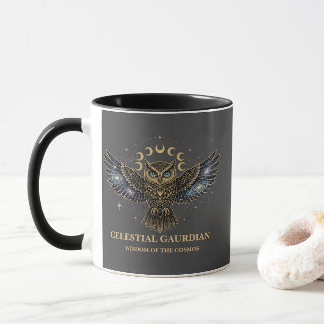 Mug Chouette céleste Gardien cosmique (Avec donut)