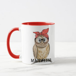 Mug Chouette Cool Rockabilly en lunettes et Bandana ro