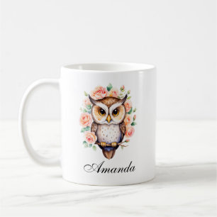 Mug Chouette d'aquarelle mignonne et Roses feuillus