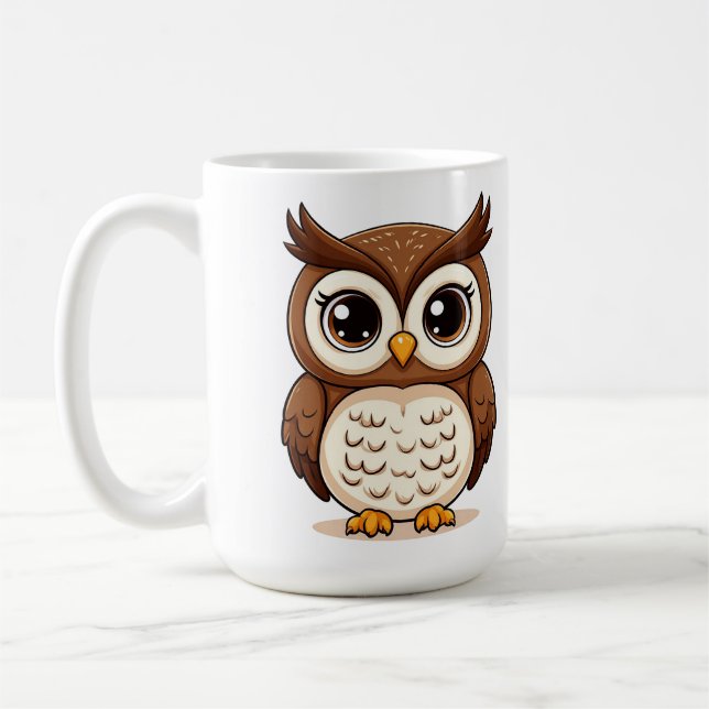 Mug Chouette de dessin animé adorable avec de grands y (Gauche)