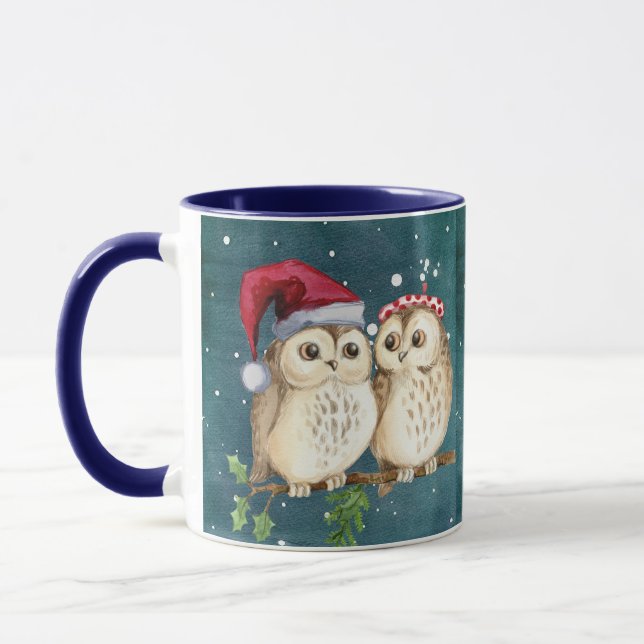 Mug chouette de la faune sage Noël chapeau de père Noë (Gauche)