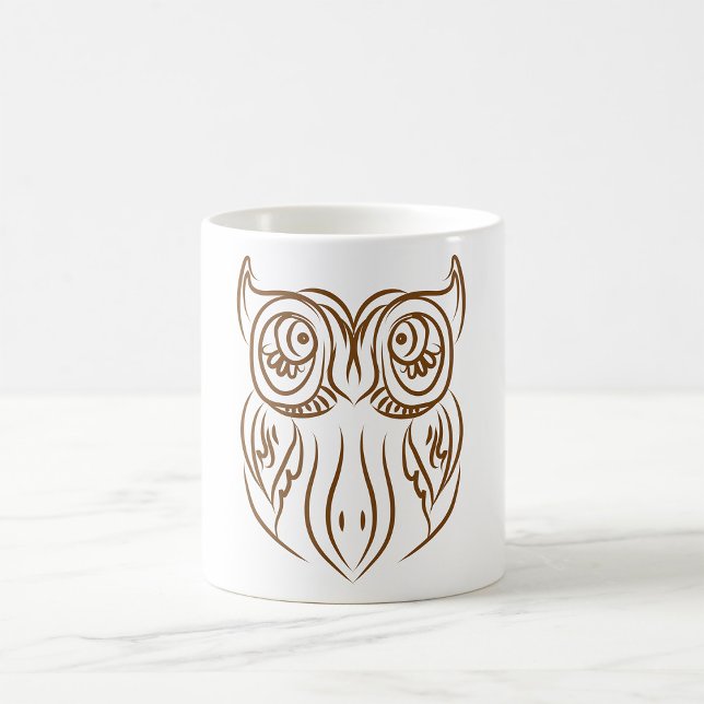 Mug Chouette de ligne Tribale Marron Abstraite Moderne (Créateur téléchargé)