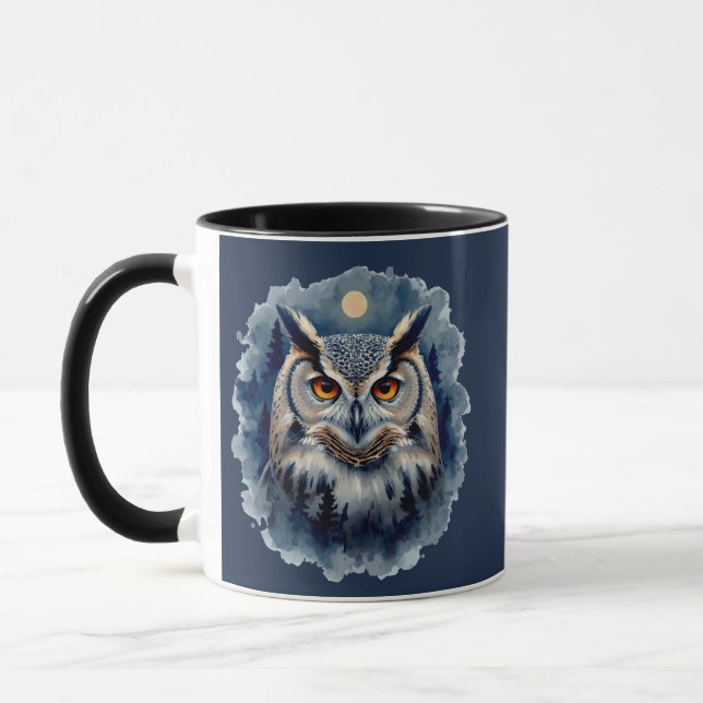 Mug Chouette de Lune Mystique Art Aquarelle | Forêt Cé (Gauche)