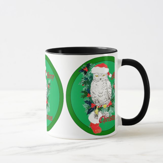 Mug Chouette de Noël Stocking et conception Holly (Droite)