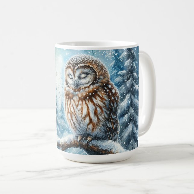 Mug Chouette des Bois Sérénité Forêt d'Hiver Faune (Devant droit)