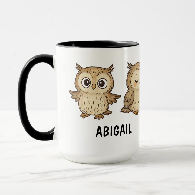Mug Chouette dessinée à la main personnalisée Mignonne (Gauche)
