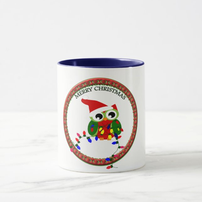 Mug Chouette du Père Noël avec lumières de Noël (Centre)