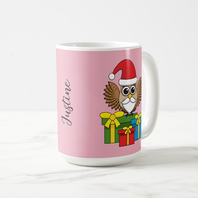 Mug Chouette du Père Noël avec présents | Ajouter un n (Devant droit)
