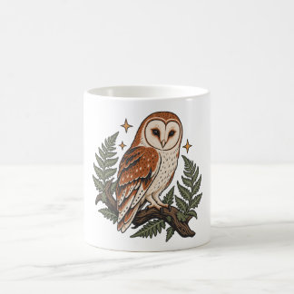 Mug Chouette effraie avec fougères et étoiles de la fo