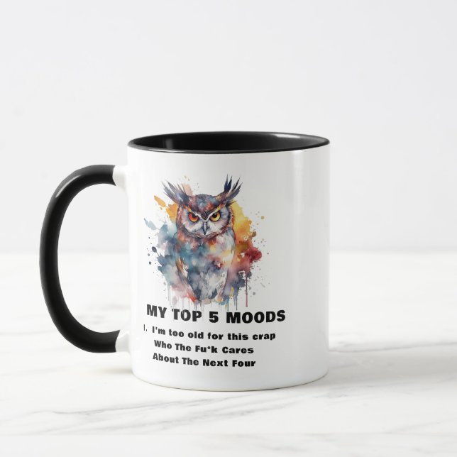 Mug Chouette en colère, "Trop vieux" mème Snarky Humou (Gauche)