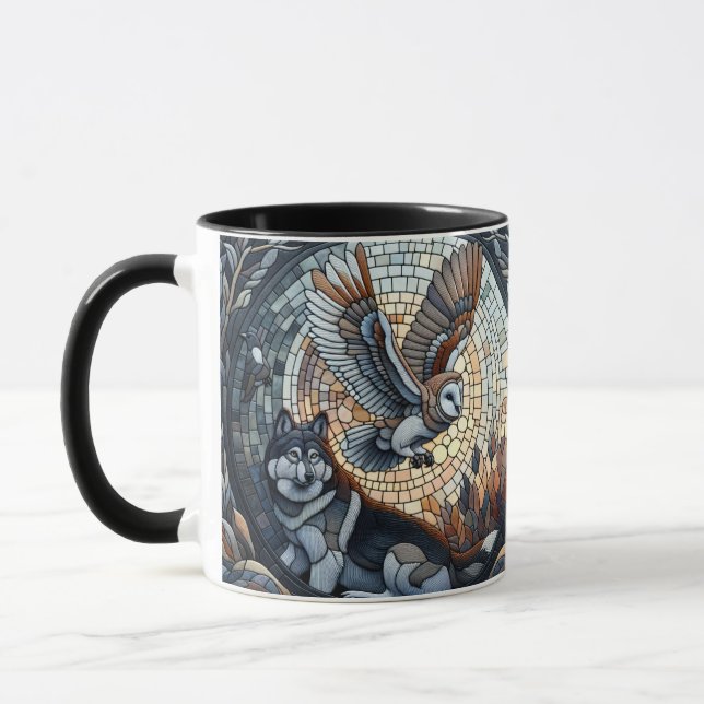 Mug Chouette et loup Mosaïque Nature Ai Art (Gauche)