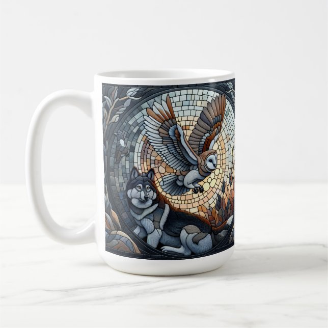 Mug Chouette et loup Mosaïque Nature Ai Art (Gauche)