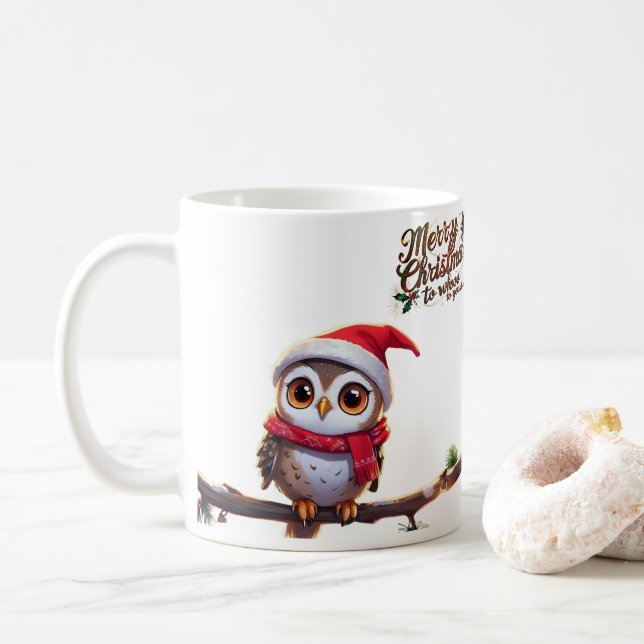 Mug Chouette festive dans un chapeau de Santa (Avec donut)