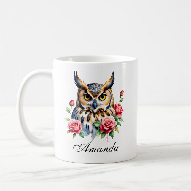 Mug Chouette florale à aquarelle (Gauche)