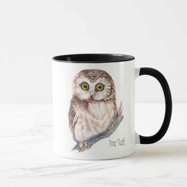 Mug Chouette mignonne, Aquarelle Nature des oiseaux, (Droite)