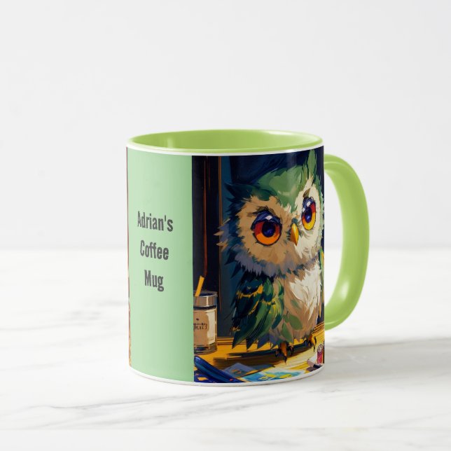 Mug Chouette mignonne coups de pinceau acrylique et co (Devant droit)