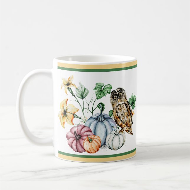 Mug Chouette mignonne et citrouilles d'automne  (Gauche)
