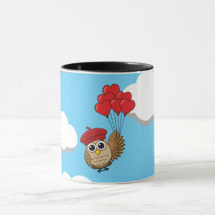 Mug Chouette mignonne volant avec des ballons de coeur