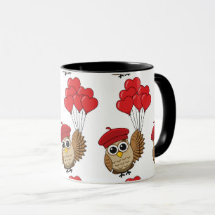 Mug Chouette mignonne volant avec des ballons de coeur