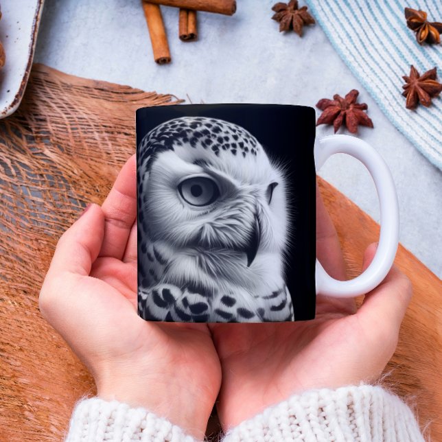 Mug Chouette neige en noir et blanc (Créateur téléchargé)